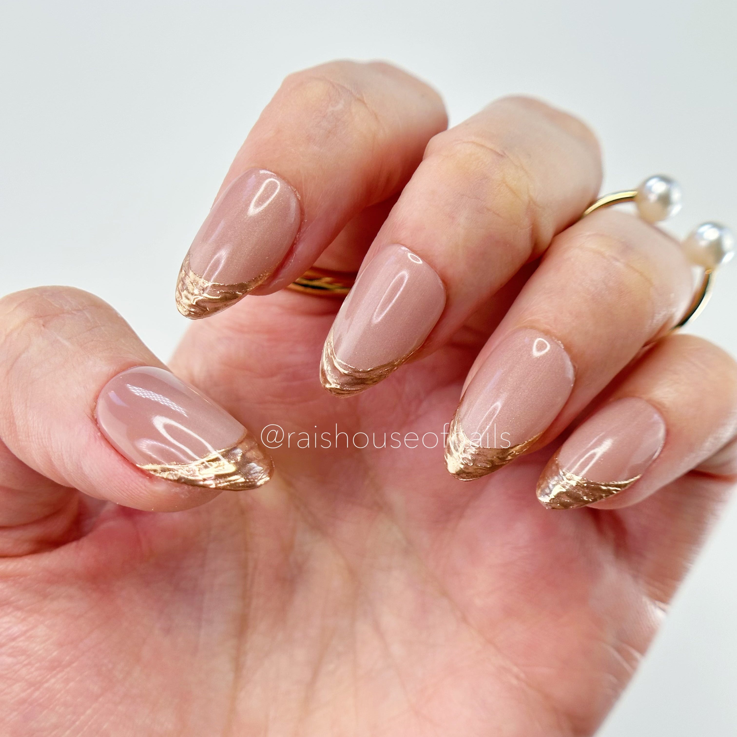 Gold French Tip Press On Nails - Textured Metallic on Sheer Glass 
