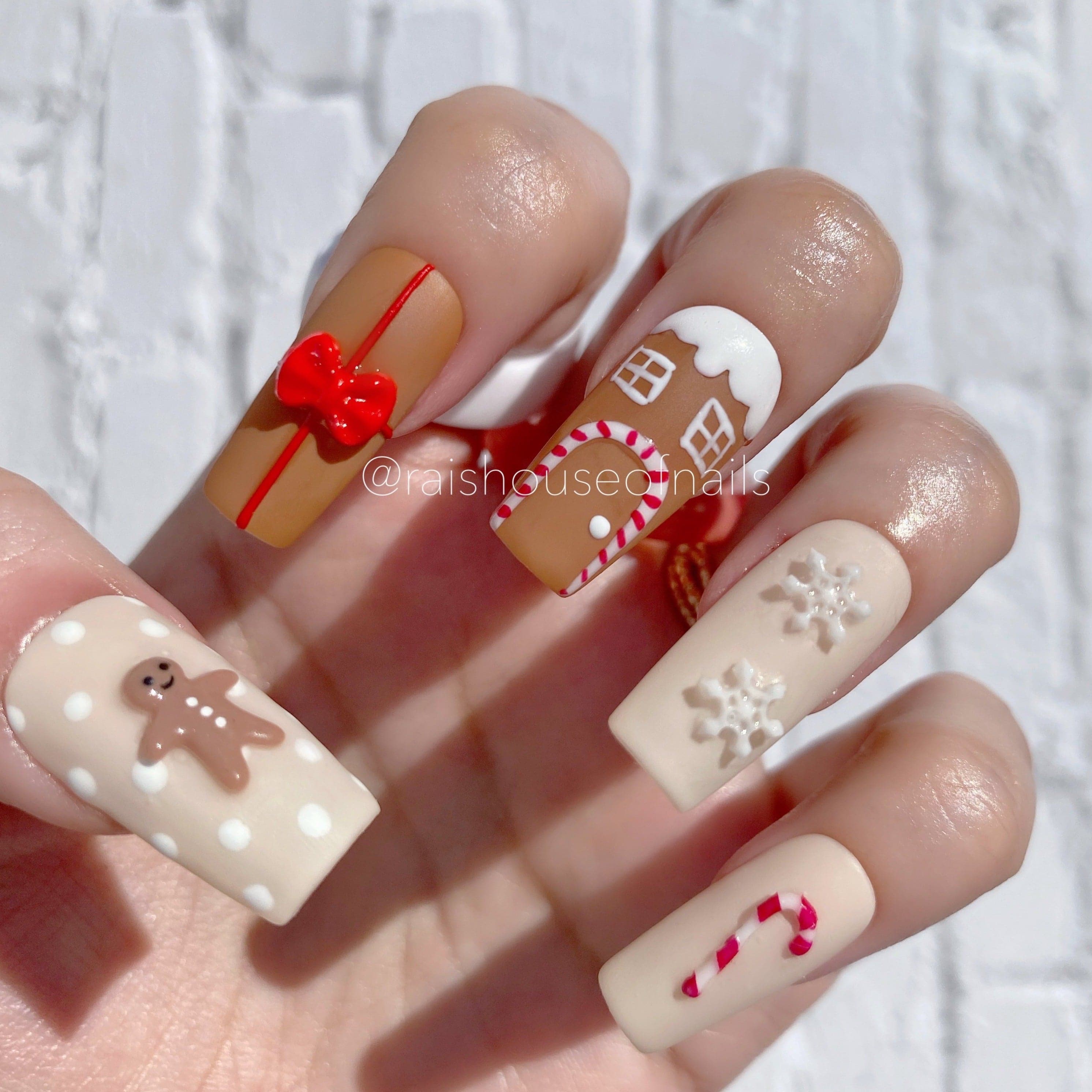 3D Gingerbread Christmas Press on Nails – Rai’s House of Nails