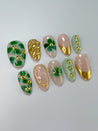 Gold and Green Fall Press on Nails