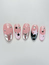 Silver Pink Black Stars Press on Nails