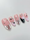 Silver Pink Black Stars Press on Nails