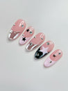 Silver Pink Black Stars Press on Nails