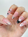 Silver Pink Black Stars Press on Nails
