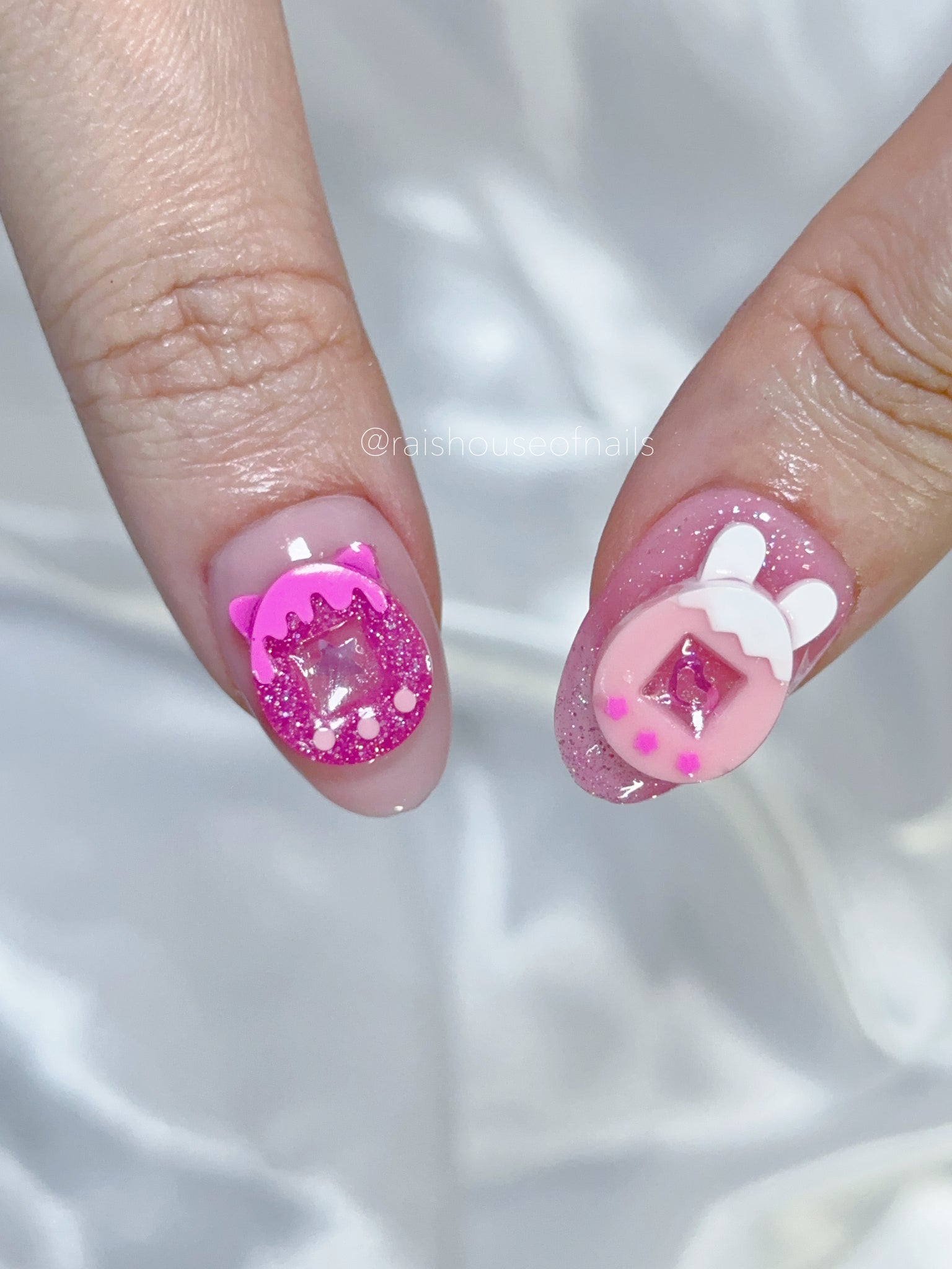 3D Flowers and Pink Gems Press on Nails – Rai's House of Nails