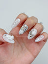 Lace, Roses and Silver Bows Press on Nails