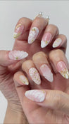 Gold and White Press on Nails