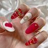 Gold Teddy Bear and Red Heart Press on Nails