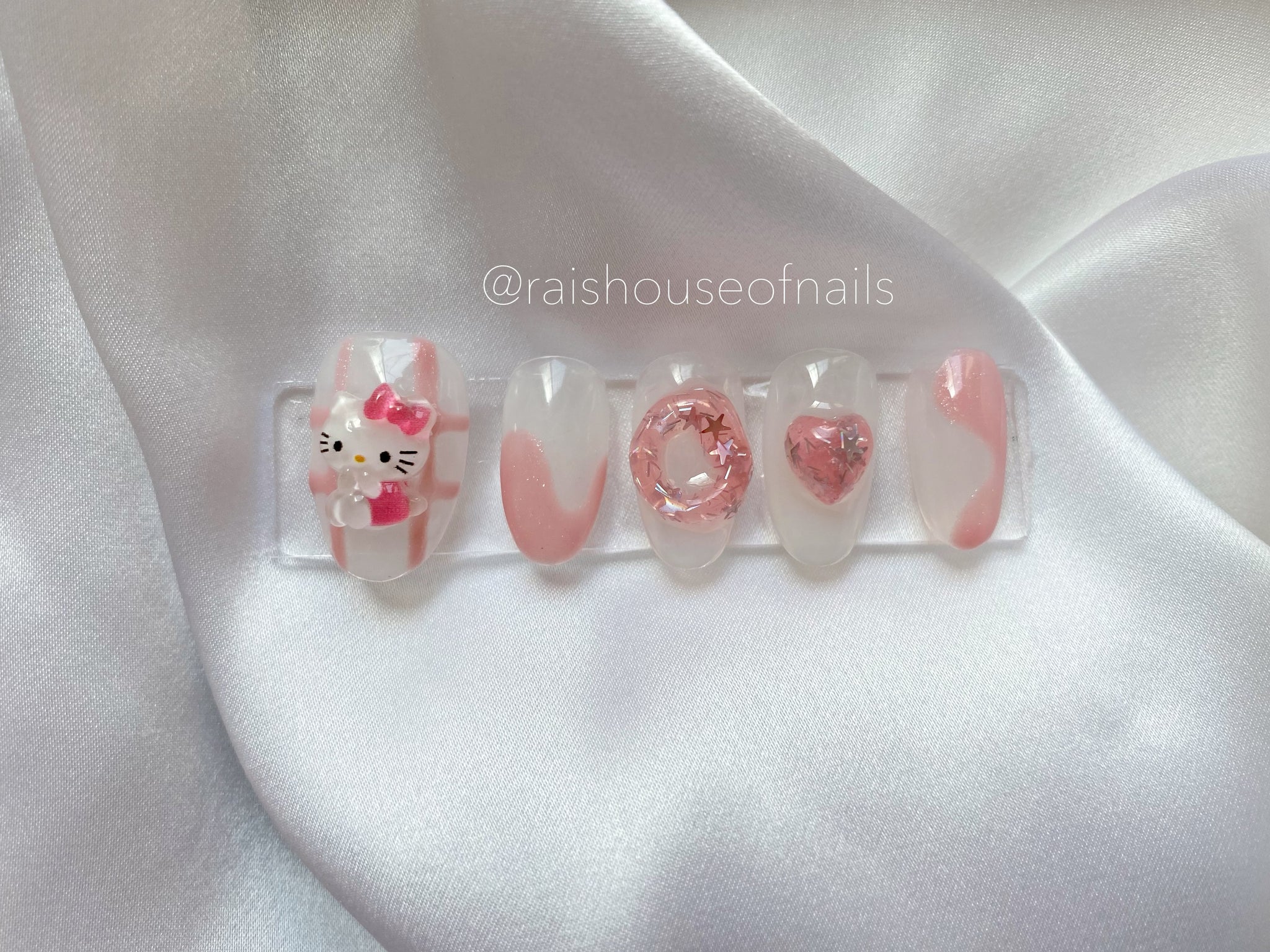 Pink & White Hello Kitty Louis Vuitton Press On Nails - Nail